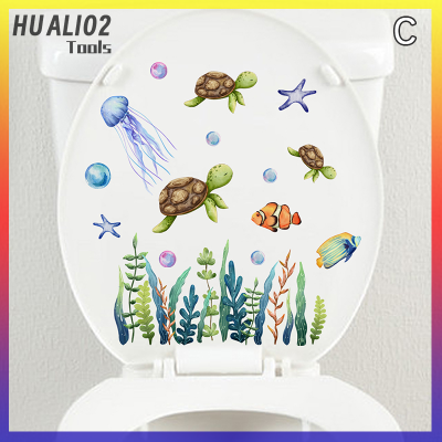 HUALI02สติ๊กเกอร์ห้องน้ำสัตว์ก้นทะเล11ชิ้น WC มีกาวในตัวสติกเกอร์ผนังห้องตกแต่งตกแต่งห้องน้ำแบบถอดได้