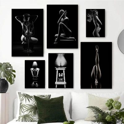 Black and White Sexy Girl Nude Art Canvas Painting Modern Figure Posters Prints Wall Pictures for Bedroom Living Room Home Decor