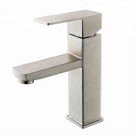 ❒ SUS 304 Stainless Steel Brushed Nickel Square Bathroom Basin Faucets Single Handle Hot Cold Mixer Tap