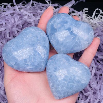 1PCS High Quality Large Natural Blue Celestite Crystal Heart Reiki Healing Palm Stones