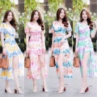 Maya-fashion เสื้อผ้าผู้หญิง จั๊มสูทเที่ยวสงกรานต์ สีชมพู เหลือง ส้ม เขียว พร้อมส่ง