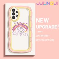 Jjlingji เคส A04s A13กาแลคซีปลอกสำหรับ Samsung 5G เคสลายหมีดีไซน์ใหม่น่ารักขอบคลื่นโปร่งใสลายกล้องถ่ายรูปเคสมือถือกันกระแทกแบบใสนิ่มเรียบง่ายปลอกป้องกันอ่อนโยน