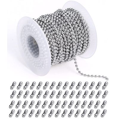Rantai Manik Baja Tahan Karat 5M 1.5/2/2 5/3Mm Rantai Bola dengan 50 Buah Konektor Tarik Yang Dapat Disesuaikan untuk Pembuatan Perhiasan Gantungan Kunci