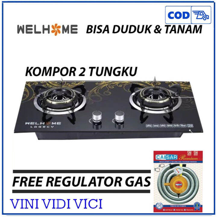 Promo Kompor Gas Kaca Welhome Legecy 2 Tungku Tanam And Biasa Mewah