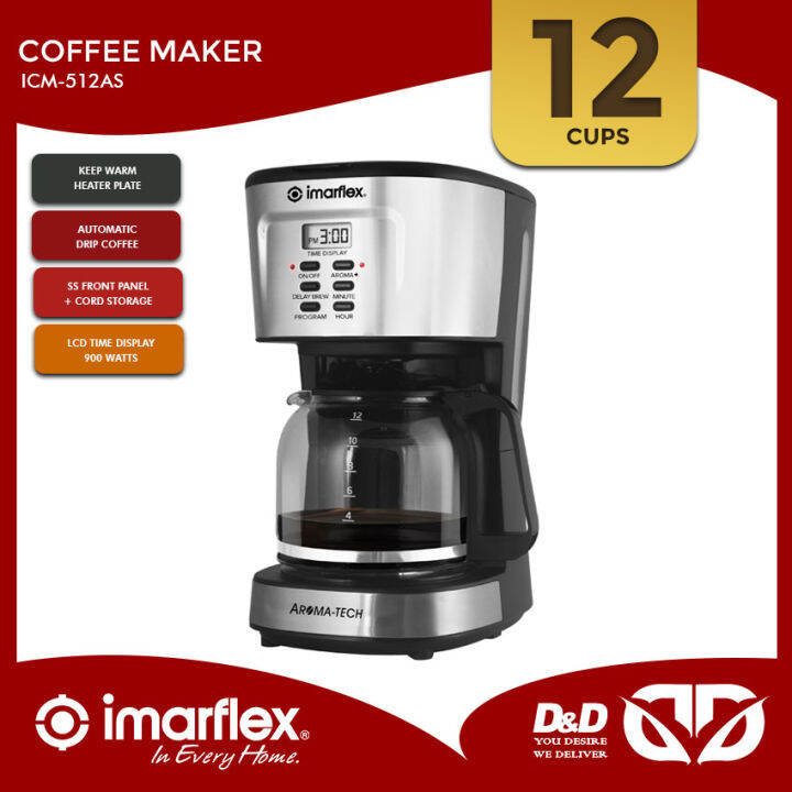 D&D Imarflex ICM512AS Coffee Maker LCD Time Display 12 Cups