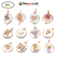 1 pc Natural Cultured Freshwater Pearl Pendants with Cubic Zirconia and Brass Findings Long-Lasting Plated Heart Clear, 14~21x9~16x5~9mm, Hole: 1.5mm