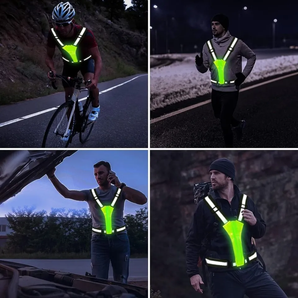 LED Reflective Vest Running Gear, USB Rechargeable Light Up