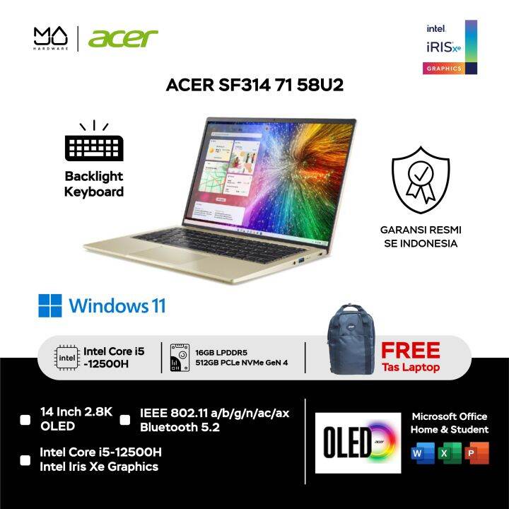 Laptop Acer Swift 3 Oled Sf314 71 58u2 Core I5 12500h Garansi Resmi