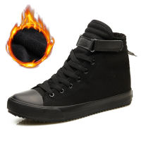 New 2021 Winter Shoes Men Winter Boots High top Sneakers Warm Fur Shoes Canvas Casual Men Ankle Boots Black White Footwear A1628