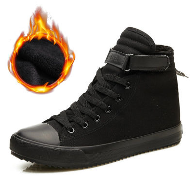 New  Winter Shoes Men Winter Boots High top Sneakers Warm Fur Shoes Canvas Casual Men Ankle Boots Black White Footwear A1628