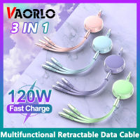 VAORLO Original 120W 3 IN 1สายชาร์จ1.2M ไมโคร USB/Lightning/Type C ที่ชาร์จชาร์จเร็วคุณภาพสูง TPE สายเคเบิลข้อมูลสามารถใส่ได้กับ iPhone 13 14 Huawei Mate 30 Xiaomi 11T Pro OPPO สมาร์ทโฟน