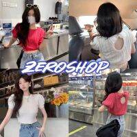 Zero shop?พร้อมส่ง? (Zero-E238New) เสื้อไหมพรมแขนสั้นคอกลม ดีเทลเสื้อลายเปีย -C