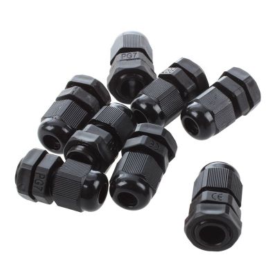 8 PCS PG7 Black Plastic Waterproof Cable Gland Connector 3-6.5mm