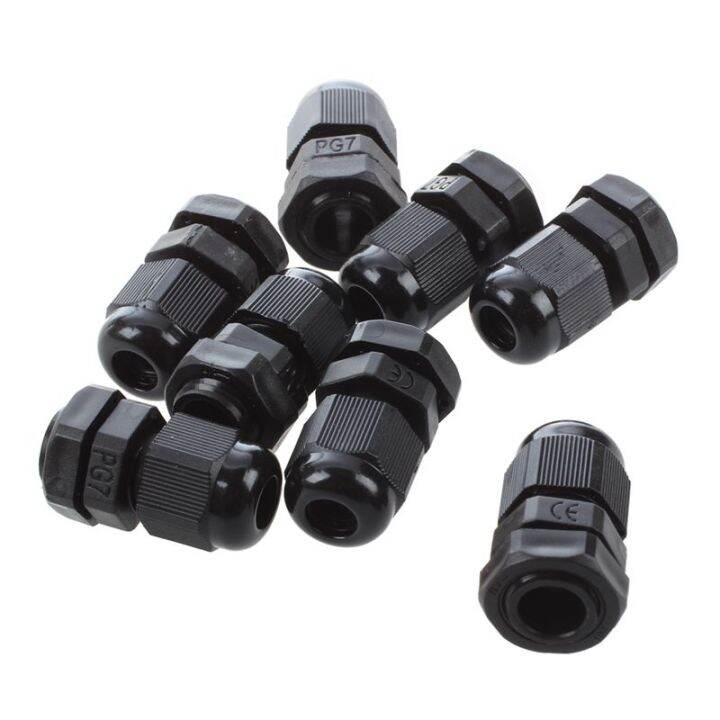 8 PCS PG7 Black Plastic Waterproof Cable Gland Connector 36.5mm