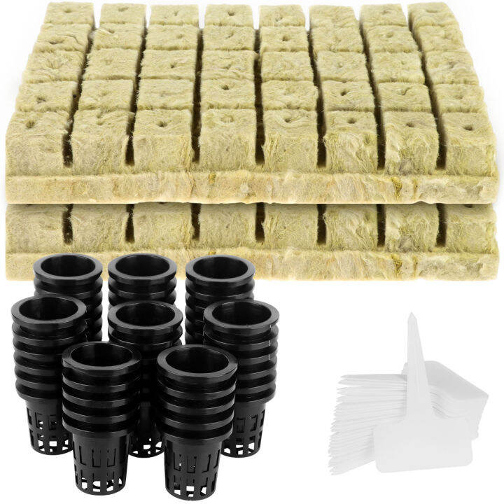 QR 100 Set Rockwool Grow Cubes with Net Pots, Including 100 Packs 2