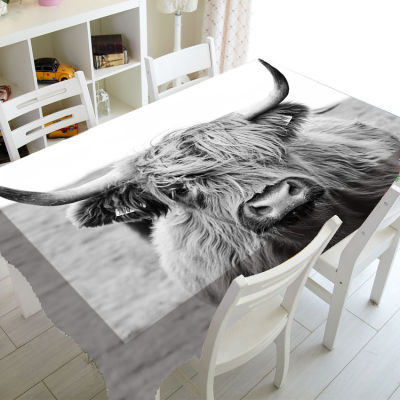 Nordic Portrait of A Highland Cow Home Decor Wildlife Highland Cattle Cow Tablecloth for Rectanlge Square Table Cloth Cover Gift