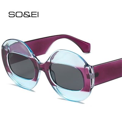 SO amp;EI Fashion Round Contrast Color Women Sunglasses Retro Oval Clear Gradient Lens Shades UV400 Men Trending Punk Sun Glasses