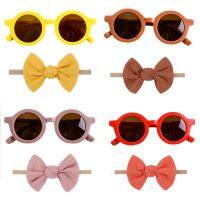 【hot】 Baby Round Sunglasses Bow Knot Hairband Set Newborn Bands Beach Photography Props Hair Accessories ！