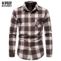 LUCLESAM Men Flannel Yellow Plaid Shirt Winter Warm Thicken Long Sleeve Button Down Dress Shirts Harajuku Fashion Streetwear