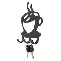 3Hooks Metal Black Coffee Cup Shaped Hook Key Holder Bathroom Wall Mount Rack Decor Hanger Organizer Hook