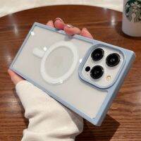 Floveyoo เคสชาร์จโทรศัพท์ไร้สาย Magsafe สี่เหลี่ยมสุดหรูสำหรับ Iphone 11 12 13 14 Pro MAX Plus สีฟ้าสีชมพูสีม่วงฝาหลัง