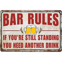 Vintage Bar Rules ป้ายดีบุก Cheers ป้ายโลหะ Funny Wall Decor อุปกรณ์เสริมสำหรับ Home Bar Man Cave Backyard Speakeasy Wall Art