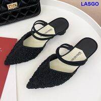 Mid-Heel Womens Shallow Mouth Thick-Heeled Sandals Two-Wear Fashion Spring Shoes Net Non-Slip Outer Wear Pointed Toe Baotou