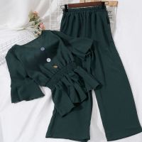 COD DSFERTGERRYYY new women chiffon two piece sets summer v neck ruffles blouse shirts and pants outfit beach suits clothes