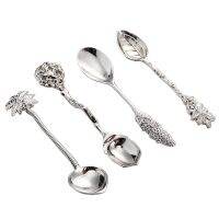 MR 4Pcs/Set Mini Vintage Royal Style Tea Coffee Spoon Ice Cream Small Decoration Spoons Zine Stirring and Diping Mini Flatware