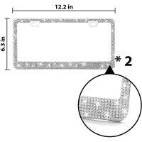 แผ่นเฟรมรถสุดหรูพร้อมกระดุมป้ายทะเบียนรถคริสตัลส่องแสงเป็นประกายวิบวับปลอกคอกันสุนัขเลียป้ายทะเบียนรถป้ายทะเบียนรถยนต์เพชรสำหรับผู้หญิง-2แพ็ค