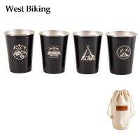 4 Pieces 350ml Stainless Steel Outdoor Camping Tumbler Cup with Drawstring Storage Bag Travel Picnic Stackable Drinking Water