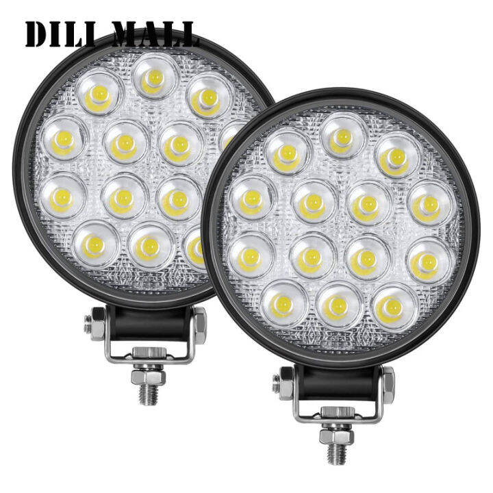 ไฟกลมบาร์14led-2ชิ้น4-5นิ้ว42w-2500lm-6000k-ไฟขับขี่สำหรับ-suv-รถกะบะเอทีวีเรือ-ip67กันน้ำ