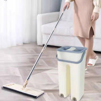 ไม้ถูพื้น ถังปั่น Flat Mop ไม้ม๊อบพร้อมถังรีดน้ำ ซักน้ำและรีดน้ำในตัวเดียว ไม่เลอะมือ - ถังใหญ่  มีรูระบายน้ำ