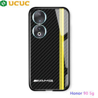 เคส UCUC สำหรับ Honor 90 5G เคสมือถือโลโก้รถแข่งของเล่นที่มีชื่อเสียงสำหรับเด็กผู้ชายเคสฝาหลังกระจกเทมเปอร์คาร์บอนไฟเบอร์