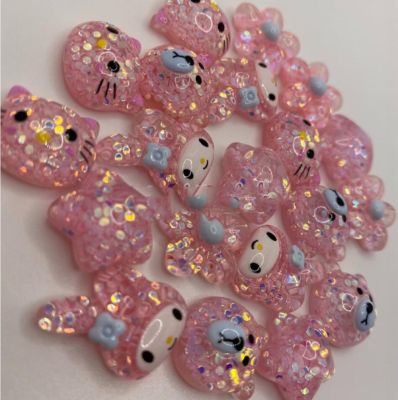 Glitter cabochon Rabbit 3D nail charms 6 Types 18mm Sparkle Kawaii Star Flower Charms Mix Junk Nails Kawaii Nail Charm