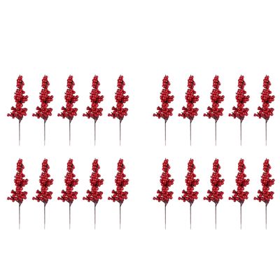 30PCS Artificial Red Berries Decorative Branches with Red Berries Autumn Branches Christmas Picks Branch Berries