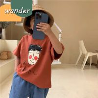 Wander เสื้อผ้าเด็กผช เสื้อยืดเด็กชาย ลายการ์ตูนน่ารัก เสื้อผ้าฝ้ายระบายอากาศหลวม23614