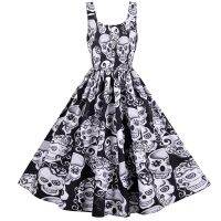 Dress Ladies Fashion Halloween Pumpkin Spider Ghost Print Sleeveless Evening Party Prom Vintage Dress for Women Gift Vestido