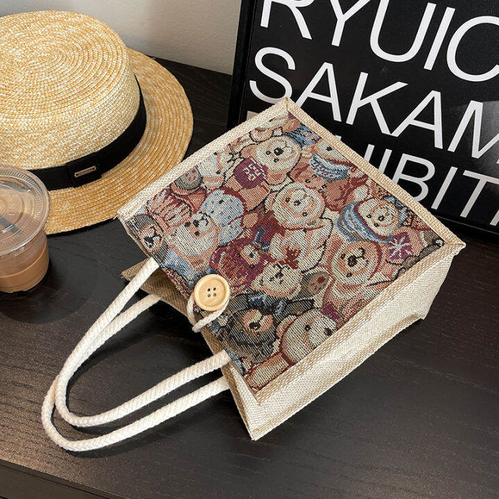 spot-linen-hand-bag-wholesale-sack-students-carry-out-lunch-box-bag-cute-cartoon-canvas-crossbody-bag