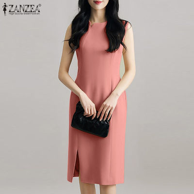 (สินค้ามาใหม่)(จัดส่งฟรี)Fancystyle ZANZEA ชุดเดรสสไตล์เกาหลีของผู้หญิงแขนกุดสำหรับงานปาร์ตี้ชุดเดรสผ่าหรูหราเสื้อสายเดี่ยวสีพื้น #11