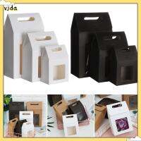 VJDA 6Pcs สีวินเทจ กระดาษคราฟท์ ของขวัญสำหรับเด็ก หน้าต่างพีวีซีใส กรณีปัจจุบัน ถุงห่อขนม แพ็คเกจของขวัญกระดาษ