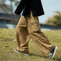 กางเกงสไตล์อเมริกันไฮสตรีทคนอ้วนไซส์ใหญ่ cityboy กางเกงทำงานสไตล์ญี่ปุ่นชายขากว้าง oversize สีกากีอินเทรนด์