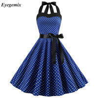 KKWomens ฤดูร้อน Audrey Hepburn ชุด2022 S-XL Maggie Tang 50S 60S Robe Vintage R Pin Up Swing Polka Dot Rockabilly Dressq11