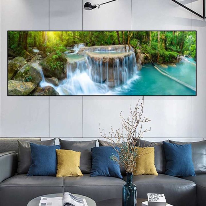 landscape-natural-waterfall-canvas-painting-green-tree-lake-leaf-posters-and-prints-wall-picture-living-room-home-decor-no-frame