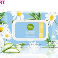 AQU ทิชชู่เปียก Baby bright  อเนกประสงค์ สูตรอโลเวร่า คาโมมาย Aloe moist wet tissue 100 แผ่น ซองใหญ่ฟ้าอ่อน ผ้าเปียก  กระดาษเปียก