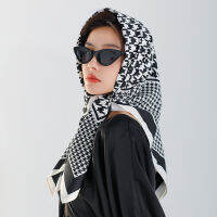 New Fashion Plaid 90x90 Square Scarf Womens High Quality Printed Silk Scarf Womens Sunscreen Beach Silk Scarf