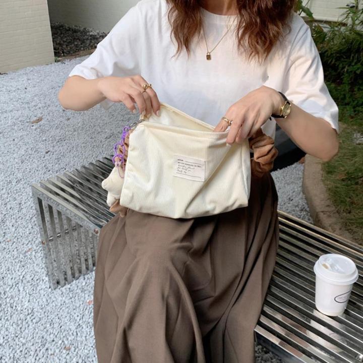 กระเป๋าถือกระเป๋าเดินทางแฟชั่นแนววินเทจสีหวานน่ารักใต้วงแขนลำลองผ้าใบแนววินเทจ-u3s0