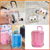 [Ready Stock] Creative Mini Trolley Shape Storage Box Simple Movable Suitcase Jewelry Storage Box Desktop Organizer Box Wedding Candy Box Ring Necklace Jewelry Storage Box Transparent Jewelry Mini Storage Small Box Mini Travel Portable Storage Box Antioxi