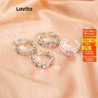 Lovito Casual Plain แหวนโลหะสำหรับผู้หญิง L60AD045 (สีขาวอิฐ/สีชมพู/สีชมพูก่ออิฐ/เงิน) Lovito Casual แหวนโลหะธรรมดาสำหรับผู้หญิง