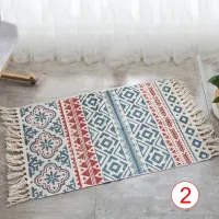 Retro Hand Woven Cotton Linen Carpet Rug Bedside Rug Geometric Floor Mat Living Room Bedroom Carpet Home Decor